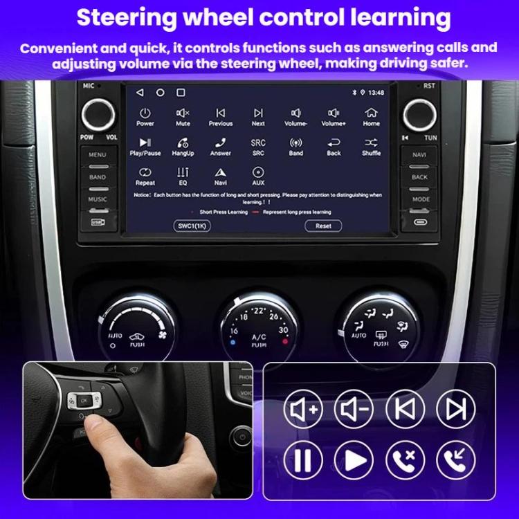 7-inch navigation radio with on-screen steering wheel control options displayed