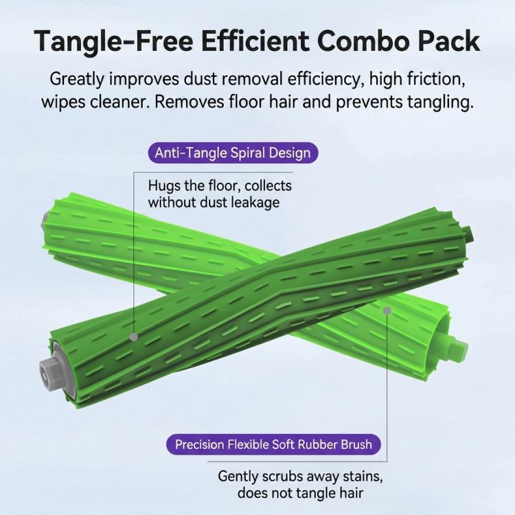 Robot vacuum replacement dual-brush roller with green soft bristles