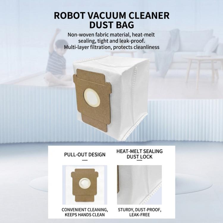 Robot vacuum dust bag with brown filter insert and white nonwoven outer bag