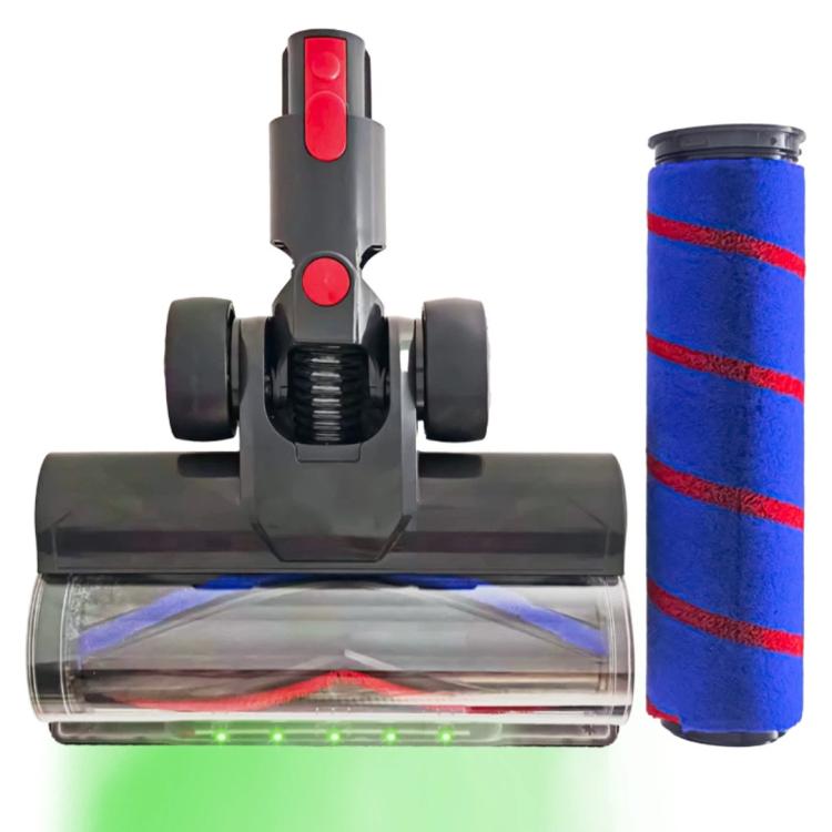 Electric floor brush head with clear roller housing and blue roller insert