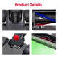 Electric floor brush head close-ups showing roller compartment, LED strip, and red button