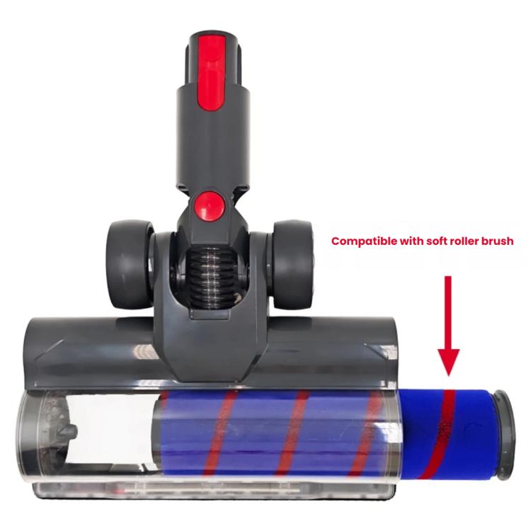 Electric motorized floor brush head with blue soft roller and side wheels