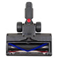 Electric motorized floor brush head with red button, wide nozzle and blue trim
