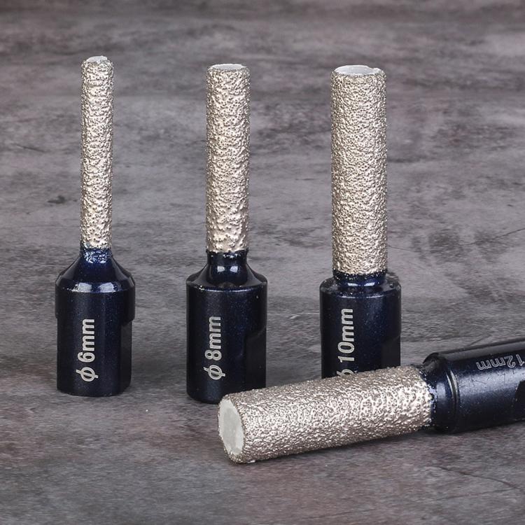 Set of diamond core drill bits in 6mm, 8mm, and 10mm sizes, for stone and glass