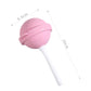Pink lollipop-shaped ice pop silicone mold with white stick, about 10 cm long