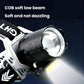 Long-range zoom LED headlamp with bright front lens and soft low-beam housing