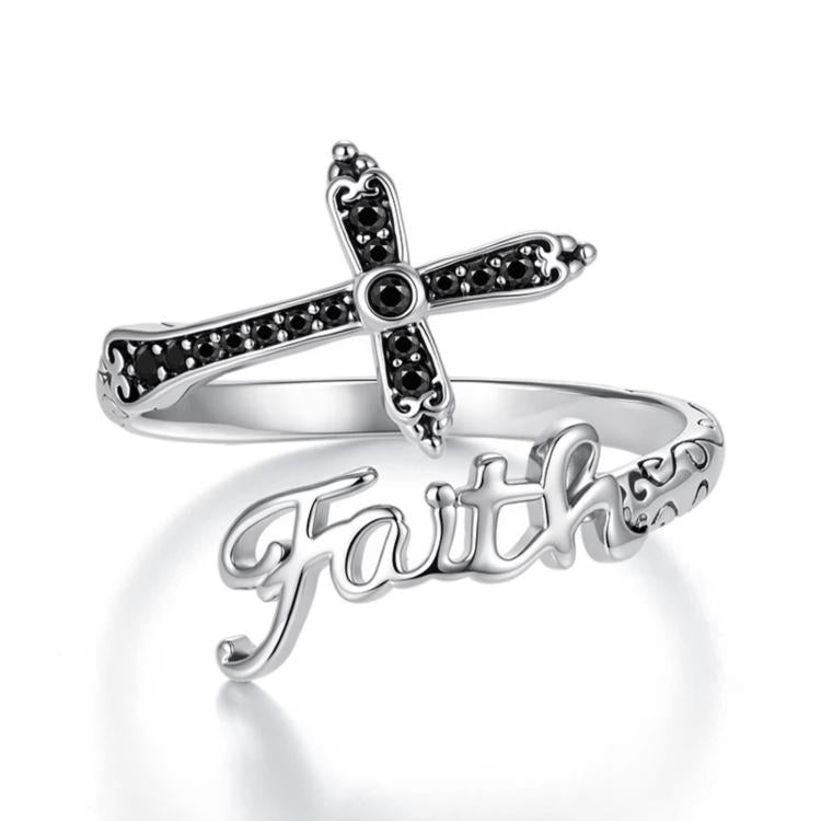 Vintage Cross Copper White Gold Plating Adjustable Ring