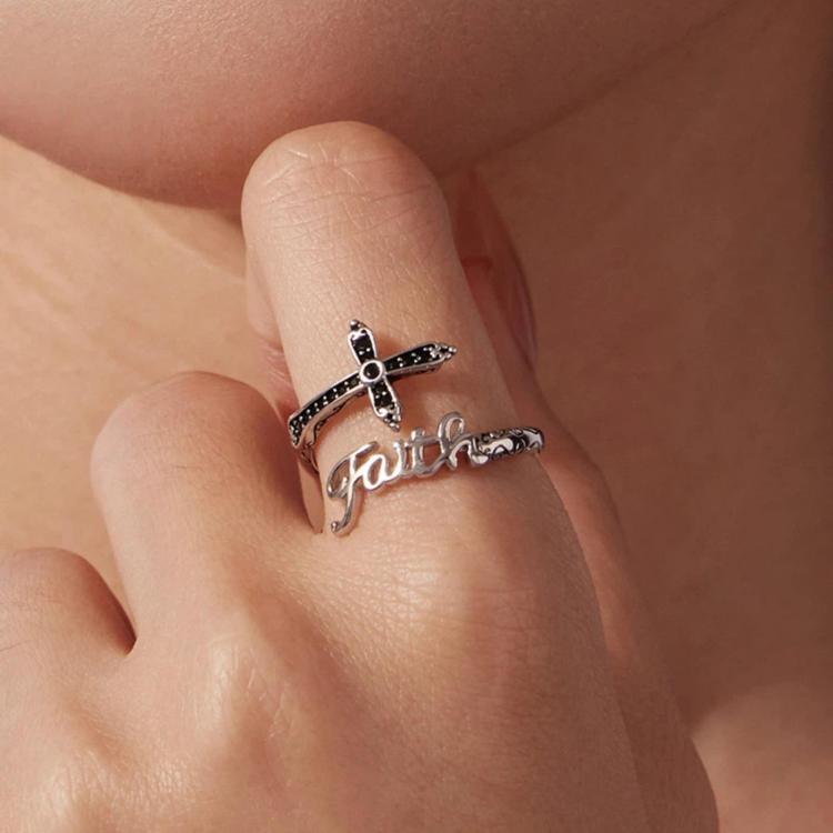 Vintage Cross Copper White Gold Plating Adjustable Ring