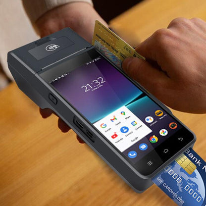 Handheld mobile POS terminal with touchscreen and card/slot ports