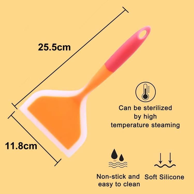 Orange and pink silicone spatula with wide head, nonstick and easy-to-clean design