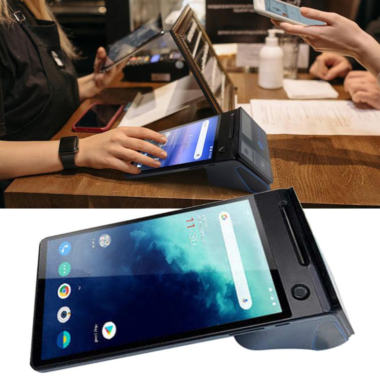 Android handheld POS cash register with dual touchscreen screens and side control buttons
