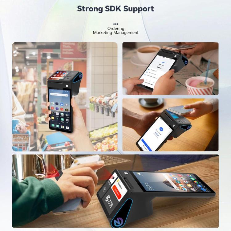 Handheld Android POS terminal with dual screens and card payment use