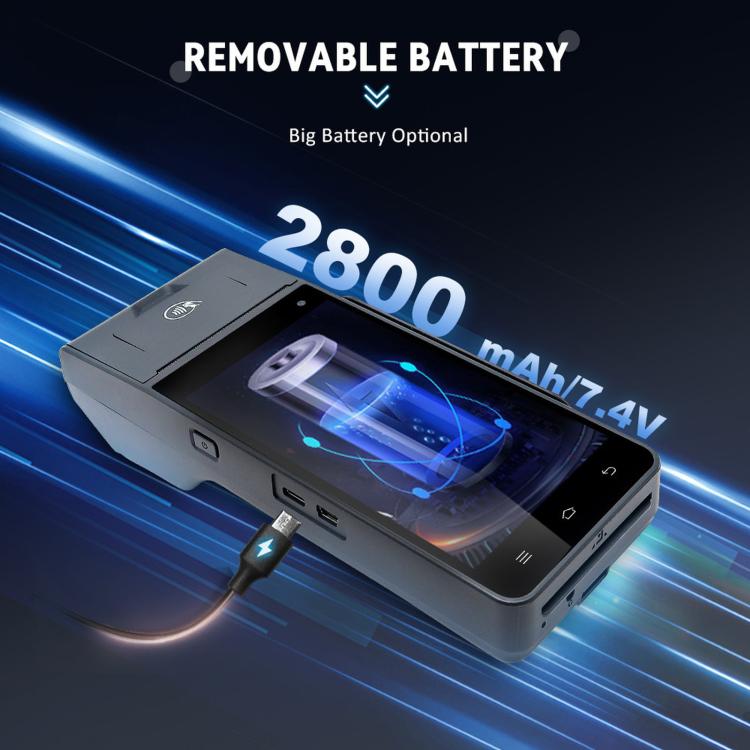 Portable POS terminal with removable battery pack and front touchscreen