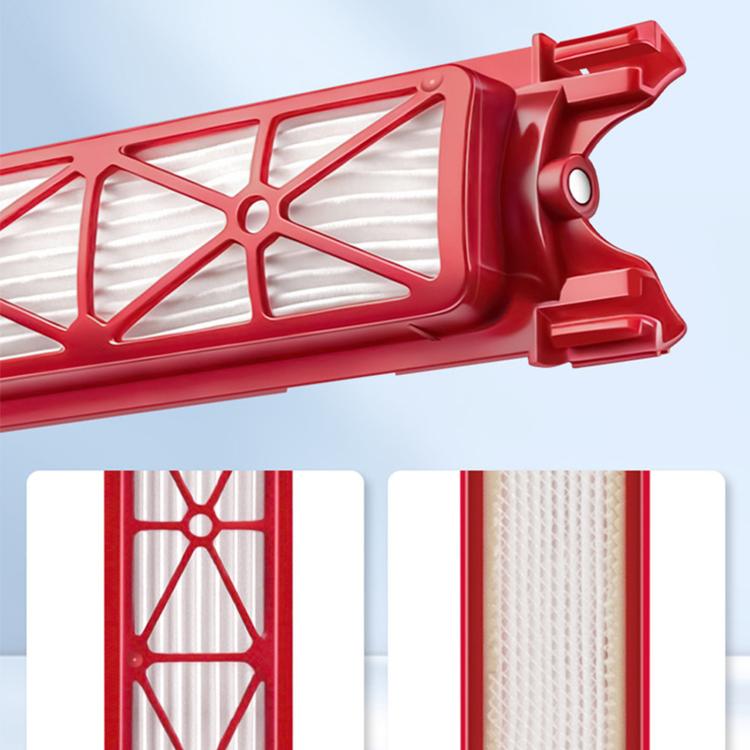 Dyson PencilVac replacement filter insert with red lattice housing and white pleated media