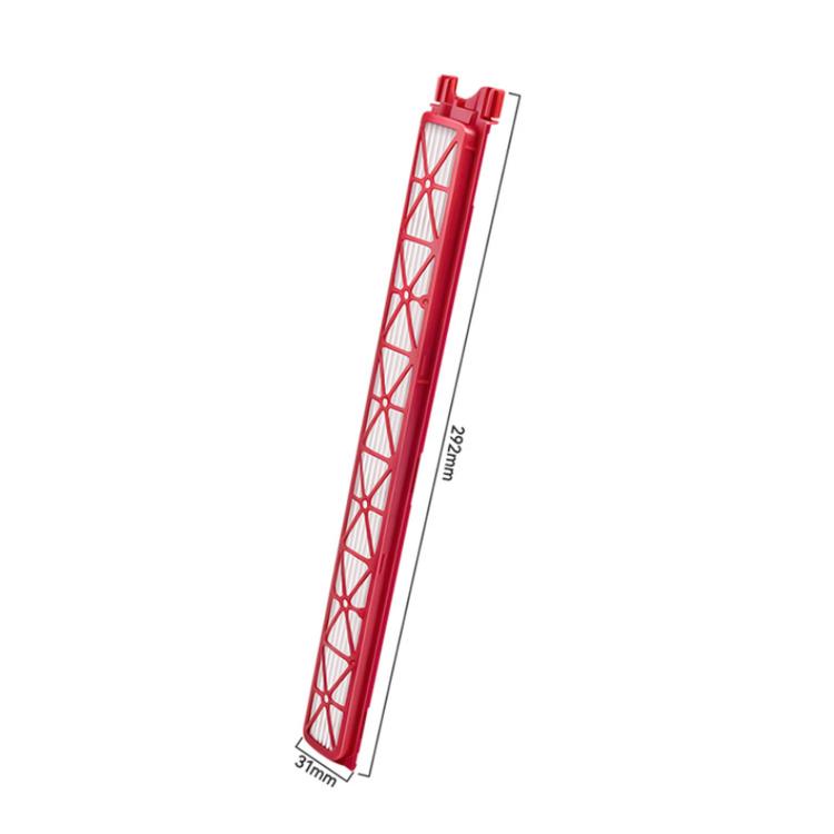 Dyson PencilVac replacement filter with red lattice frame and white pleated cartridge