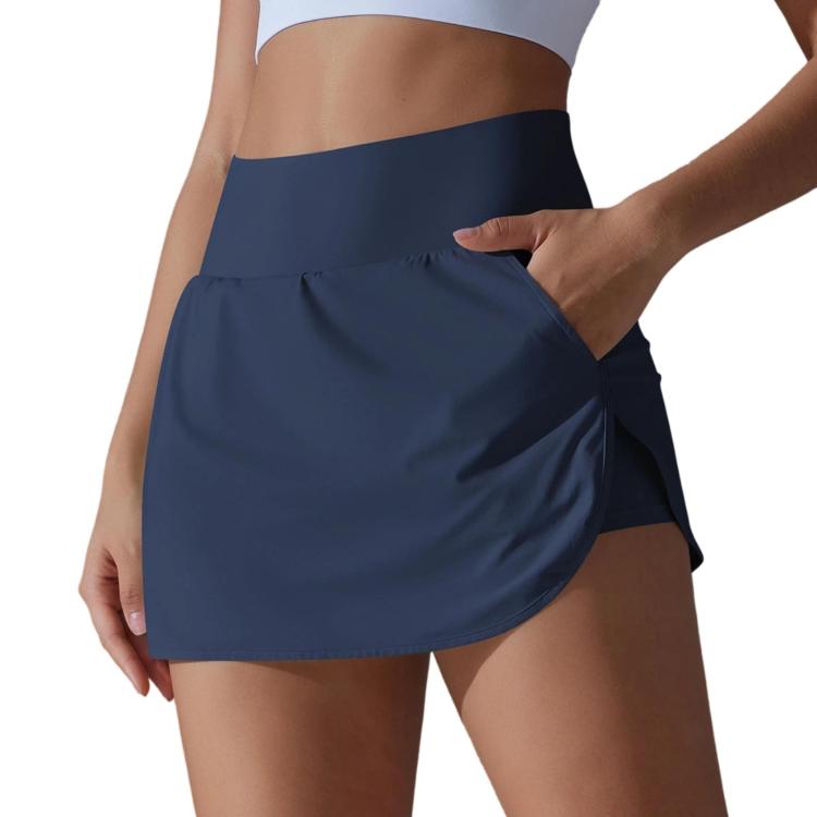 High-Waisted Form-Fitting Two-Piece Style Tennis Skirt With Back Pockets, S, M, L, XL