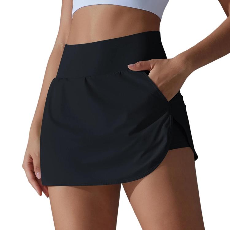 High-Waisted Form-Fitting Two-Piece Style Tennis Skirt With Back Pockets, S, M, L, XL