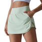High-Waisted Form-Fitting Two-Piece Style Tennis Skirt With Back Pockets, S, M, L, XL