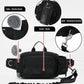 Black dog walking waist pack with elastic side band and front hook attachment