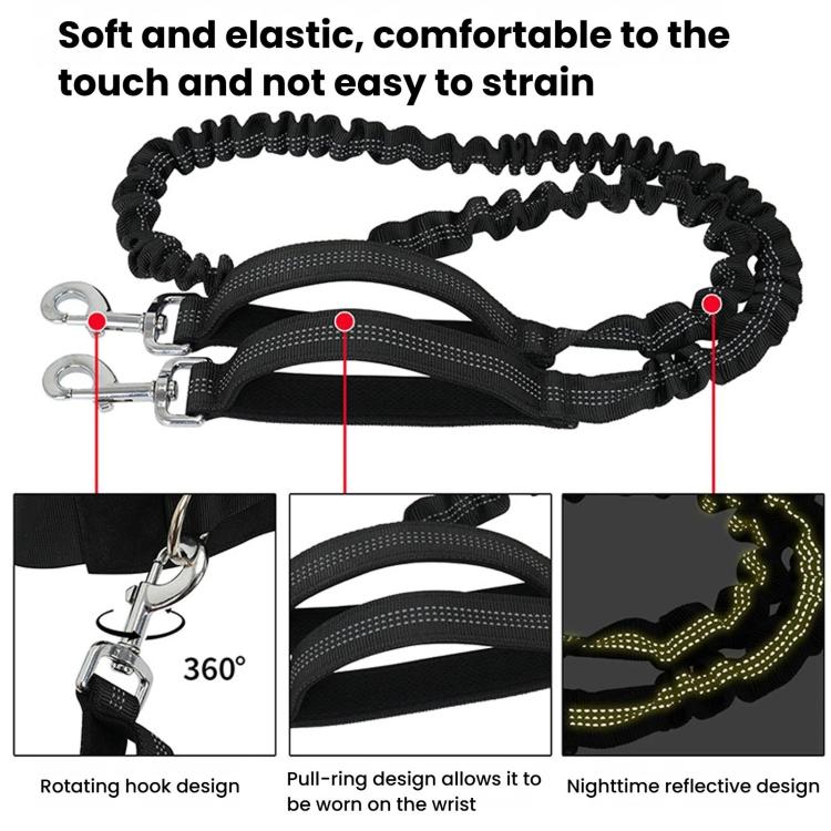 Black elastic dog leash strap with rotating metal hook for waist pack