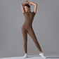 Zippered High-stretch Short-sleeved Bodysuit For Fitness Yoga, S, M, L, XL