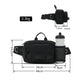 Black waterproof waist pack bag with adjustable belt, mesh front panel, and bottle pocket