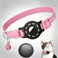Pink cat collar with built-in tracker pod, reflective paw prints, and key ring tag