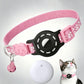 Pink cat collar with built-in tracker pod, reflective paw prints, and hanging tag