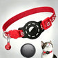 Cat tracker collar with red reflective paw pattern strap and dark gray tracker puck