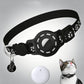 Smart cat collar with built-in tracker, reflective paw prints, black strap and white device