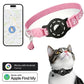 Pink reflective paw cat collar with black tracker device and bell pendant
