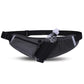 Black waterproof waist bag with phone pouch and clear bottle holder, adjustable belt.