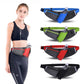 Waterproof waist bag for running with bottle holder and phone pouch, shown in multiple colors.