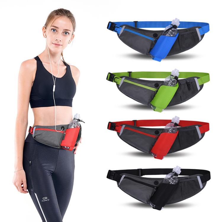Waterproof waist bag for running with bottle holder and phone pouch, shown in multiple colors.