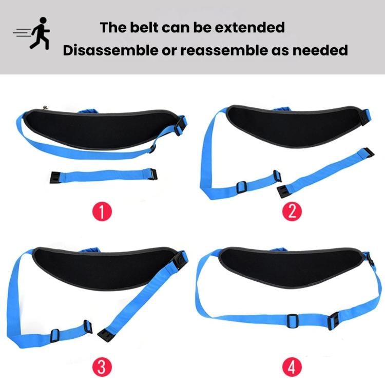 Extendable blue-and-black waist bag belt with detachable strap sections