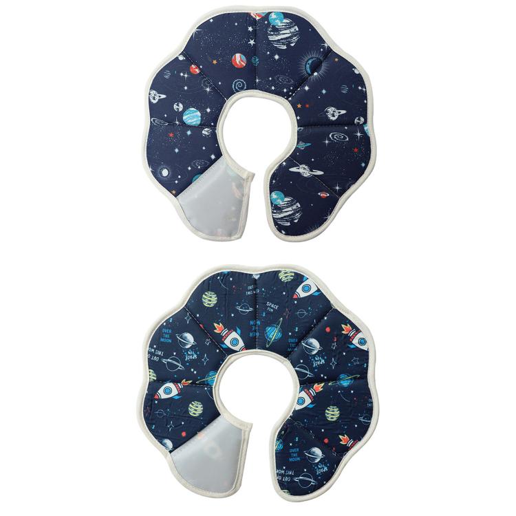 Set of cat recovery cones with padded navy space-print design and adjustable neck
