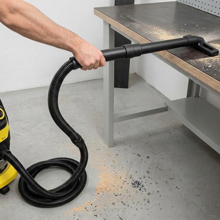 Black rigid extension tube with flexible vacuum hose connection for WD cleaners
