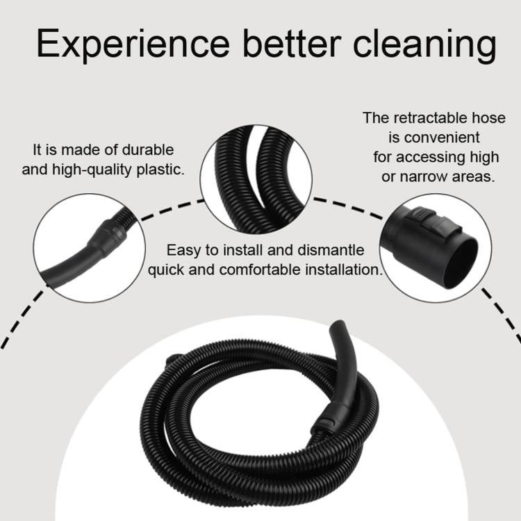 Coiled black vacuum hose with connector ends for retractable extension use