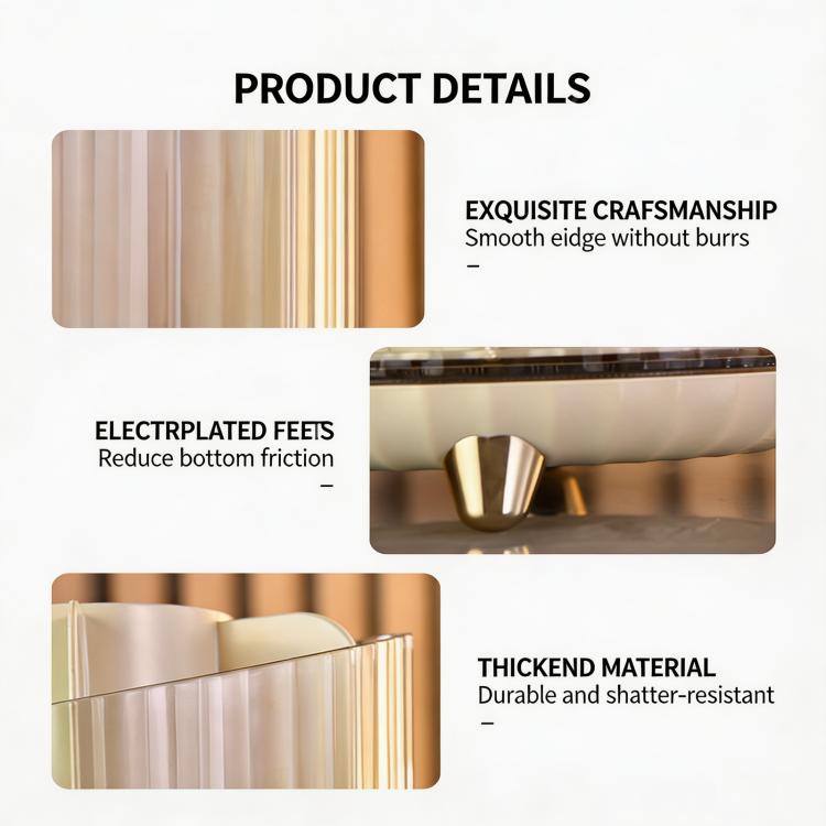 Rotating makeup organizer details with thick clear body and metal feet