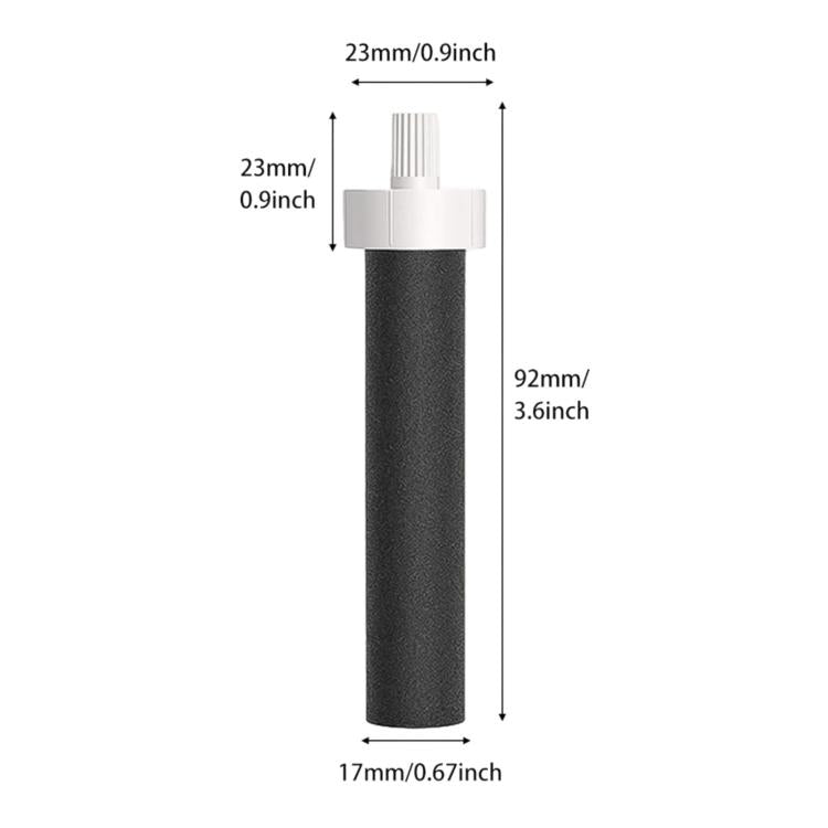 Black activated carbon filter cartridge with white connector cap, textured cylinder body