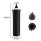 Black cylindrical activated carbon filter cartridge with threaded post and base