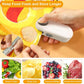 Compact heat bag sealer pressed by hands onto a partially filled snack bag