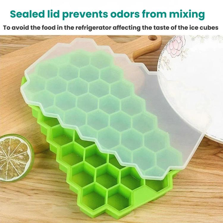Sealed lid honeycomb silicone ice tray in light green and translucent ice mold