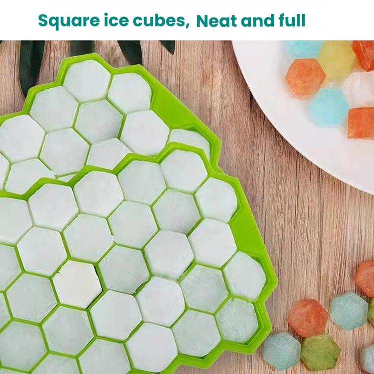 Honeycomb ice cube tray with lid, green silicone mold with white ice cubes