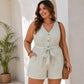 V-Neck Sleeveless Striped Jumpsuit Shorts, S, M, L, XL