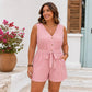 V-Neck Sleeveless Striped Jumpsuit Shorts, S, M, L, XL