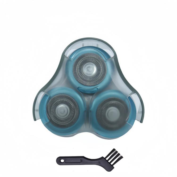 Blue triple shaver head replacement set with black cleaning brush