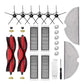 Robot vacuum replacement kit: black side brushes, red main brushes, filters, and grey mop pads