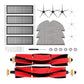 Robot vacuum replacement set: four rectangular filters, grey mop pads, and red main brush