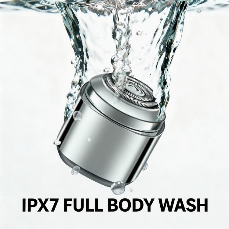 Waterproof mini electric shaver with wet-splash protection over rotary head